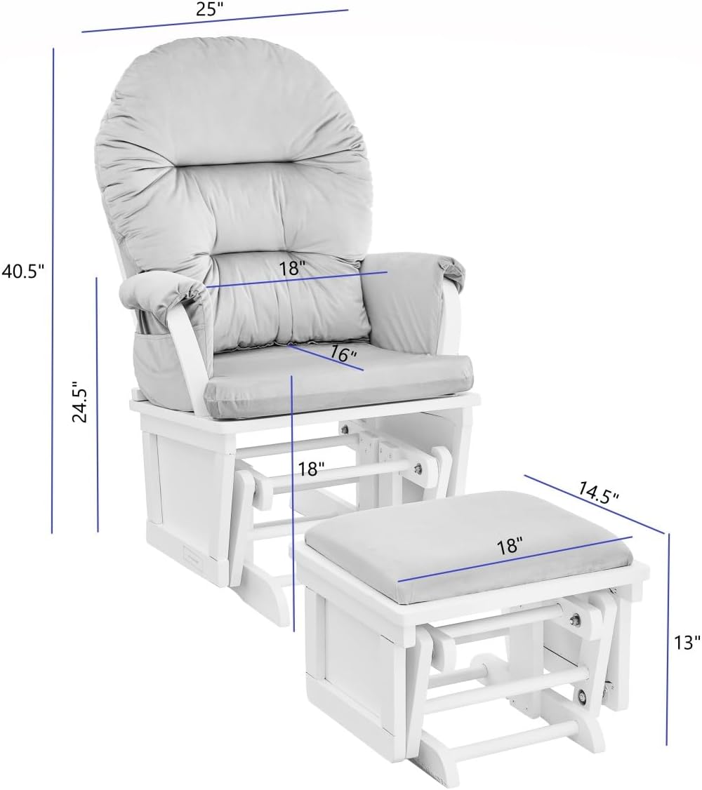 Mason Glider and Ottoman - White Wood, Pink Fabric