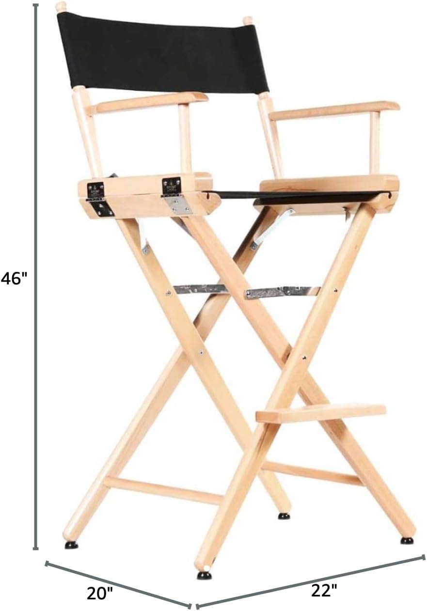 Filmcraft Professional Grade Studio Director's Chairs (30" Bar Height, Natural Finish, Black Nylon Canvas)