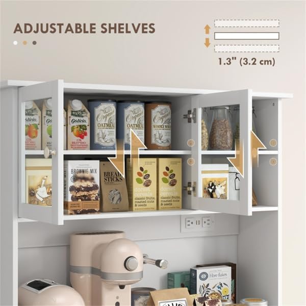 Freestanding Kitchen Storage Cabinet with Drawers, Adjustable Shelves, Glass Doors & Tilt-Out Cabinets – Tall Pantry Organizer for Kitchen, Bathroom, or Laundry Room (White)
