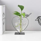 Marbrasse Desktop Glass Vase, Bulb Glass Vases for Holder, Creative Bird with Heart Planter Vase, Plant Terrarium Metal Stand for Modern Office Home Wedding Decorations