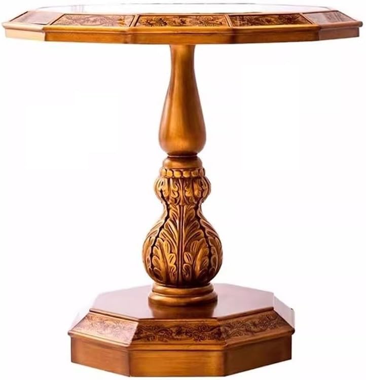 Vintage Country Style Side Table Hand Painted Art Carvings Dodecagonal Coffee Sofa Accent Small Side Table