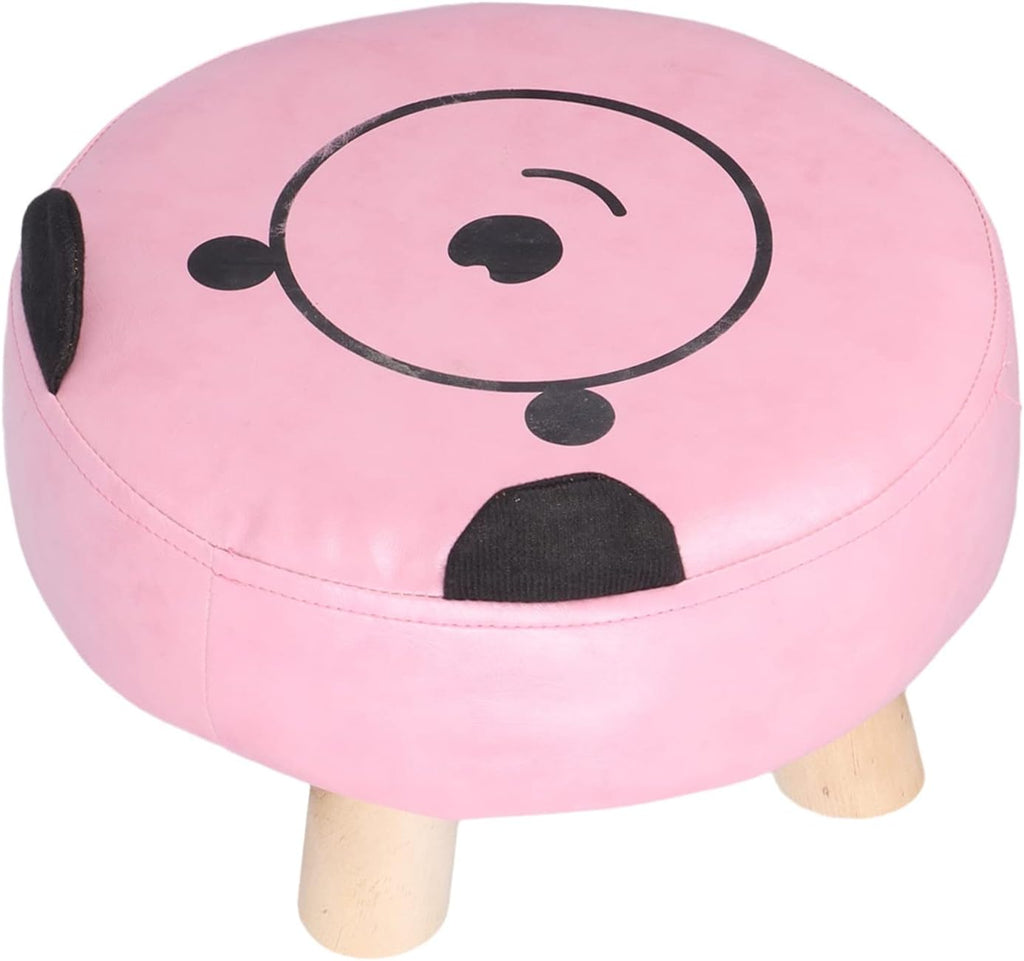 Small Under Desk Footrest Ottoman, Cute Cartoon Step Stool with 4 Stable Log Legs for Kids, Compact PU Leather Footstool for Living Room Bedroom Office