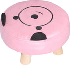 Small Under Desk Footrest Ottoman, Cute Cartoon Step Stool with 4 Stable Log Legs for Kids, Compact PU Leather Footstool for Living Room Bedroom Office
