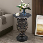 Luxury Wolf Head Accent Table with Faux Marble Top, Animal Sculpture End Table, Resin Decorative Side Table for Living Room, Bedroom, Office, Statement Furniture Piece, Modern Home Décor