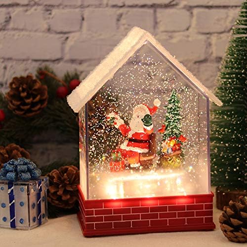 Eldnacele Musical Snow Globe House with Timer, Lighted USB/Battery Operated Swirling Singing Water Glittering Lantern, Christmas Snow Globes House Holiday Festival Decoration- Santa Claus