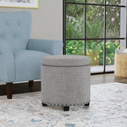 HomePop 18.5" Round Storage Ottoman with Nailheads - Heathered Gray