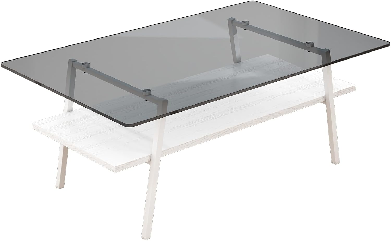 3-Piece Glass Coffee Table and End Table Sets for Living Room, Modern Living Room Tables Set of 3 Tempered Glass Coffee Table & 2 End Side Table with Storage for Small Spaces (3, Gray White)