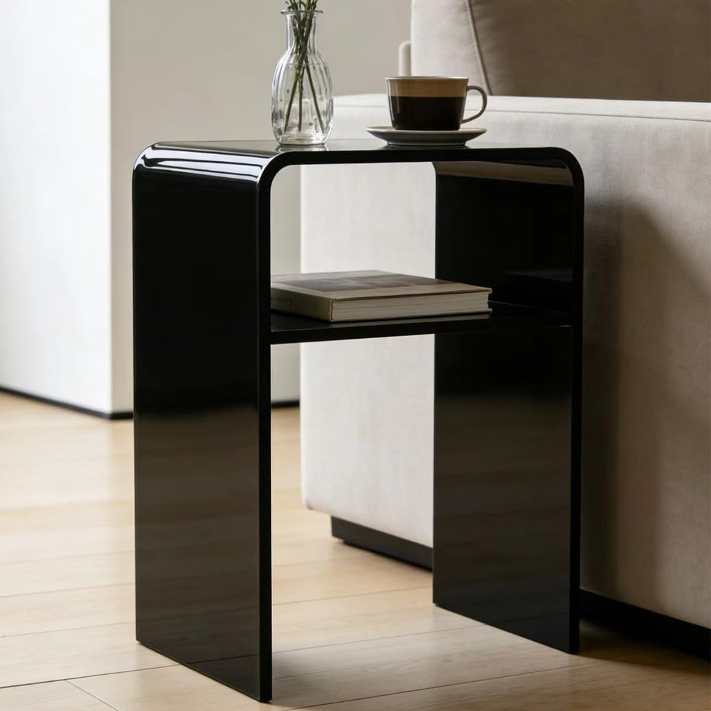 Acrylic 2-Tier End Table – 23.6”H Modern Nightstand with Shelf, Sturdy Bedside Storage for Bedroom, Living Room, Home Office, No Assembly Required (Black)