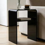 Acrylic 2-Tier End Table – 23.6”H Modern Nightstand with Shelf, Sturdy Bedside Storage for Bedroom, Living Room, Home Office, No Assembly Required (Black)