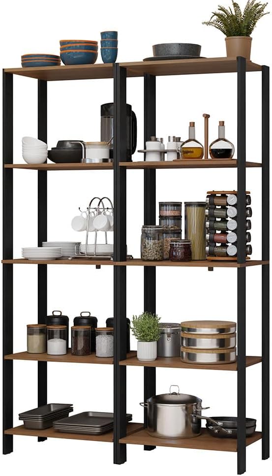 Madesa Kitchen Pantry Storage Rack with 10 Open Shelves 47" L Multiuse Modular Cabinet for Kitchen Organization - Black/Brown