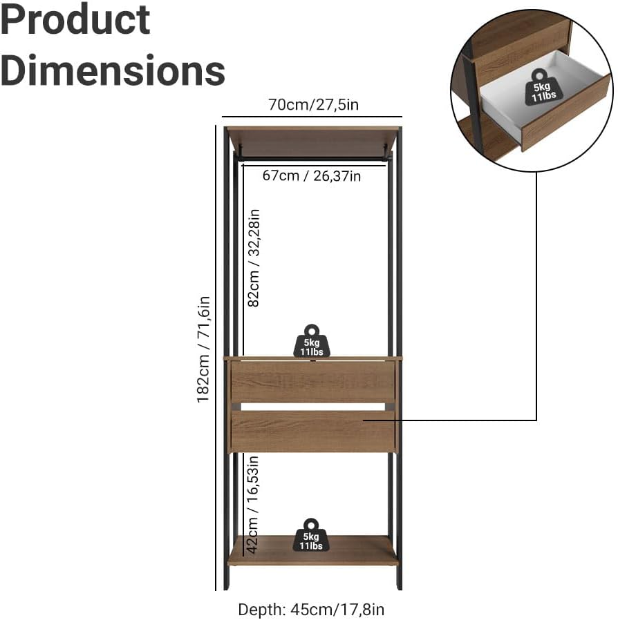 Madesa Kitchen Pantry Storage Rack 27" L with 2 Drawers and Hanging Space Multiuse Cabinet - Black/Brown