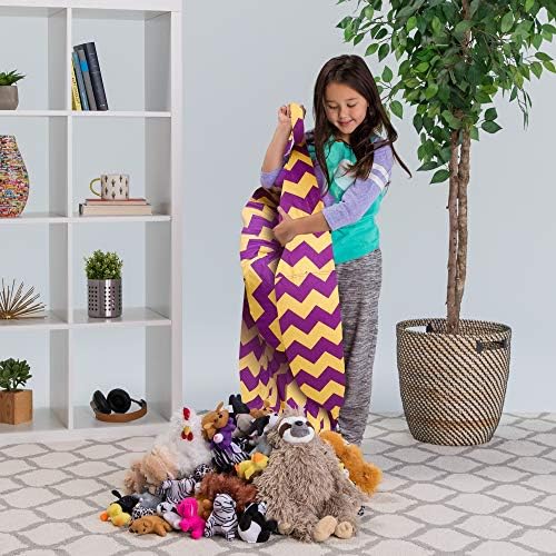 Posh Creations Stuffable Kids Stuffed Animal Storage Bean Bag Chair Cover - Childrens Toy Organizer, Large 38" - Pattern Chevron Purple and Yellow