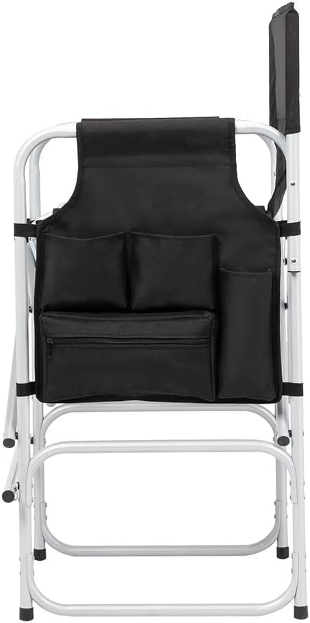 Folding Camping Tall Directors Chair with Side Table, Foldable Portable Makeup Artist Chair, Black