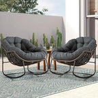 Outdoor Patio Rocking Chair, Oversized Papasan Chair with Cushion and Frame, Comfy Rattan Wicker Egg Chairs Indoor, Modern Lounge Rocker for Front Porch Living Room Bedroom (Dark Grey, Set of 1)