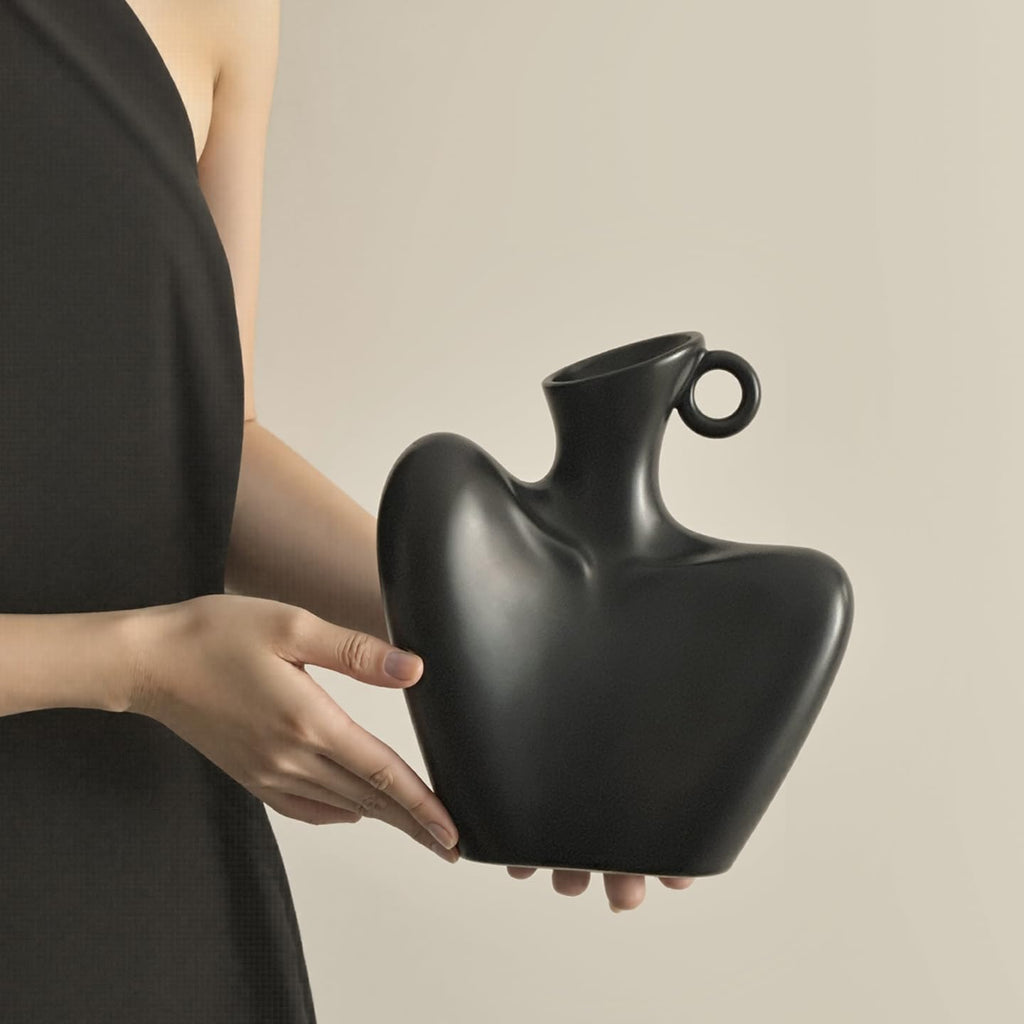 Ceramic Vase, Human Body Vase for Home Decor, Modern Minimalist Boho Vase for Living Rooms, Bedrooms, Shelves, Dining Tables, Bathrooms, and Offices (Black)