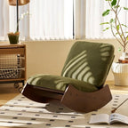 Green Rocking Chair for Nursery Living Room, Upholstered Glider with High Back and Padded Cushion, Comfy Accent Armchair with Solid Wood Frame for Bedroom Reading