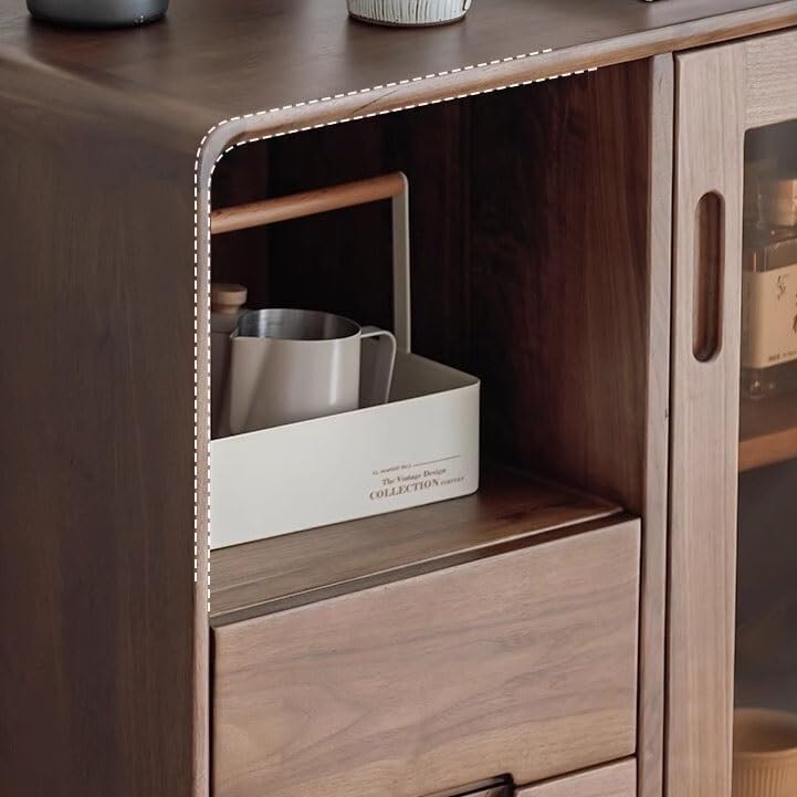 Sideboard Buffet Cabinet Black Walnut Sideboard Wine Cabinet Dining Side Glass Door Storage Furniture Living Room Entrance Decoration