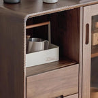 Sideboard Buffet Cabinet Black Walnut Sideboard Wine Cabinet Dining Side Glass Door Storage Furniture Living Room Entrance Decoration