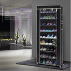 Non-Woven Fabric Shoe Rack, Black, 10-Layer 9 Lattice, Space-Saving, Portable Storage Organizer