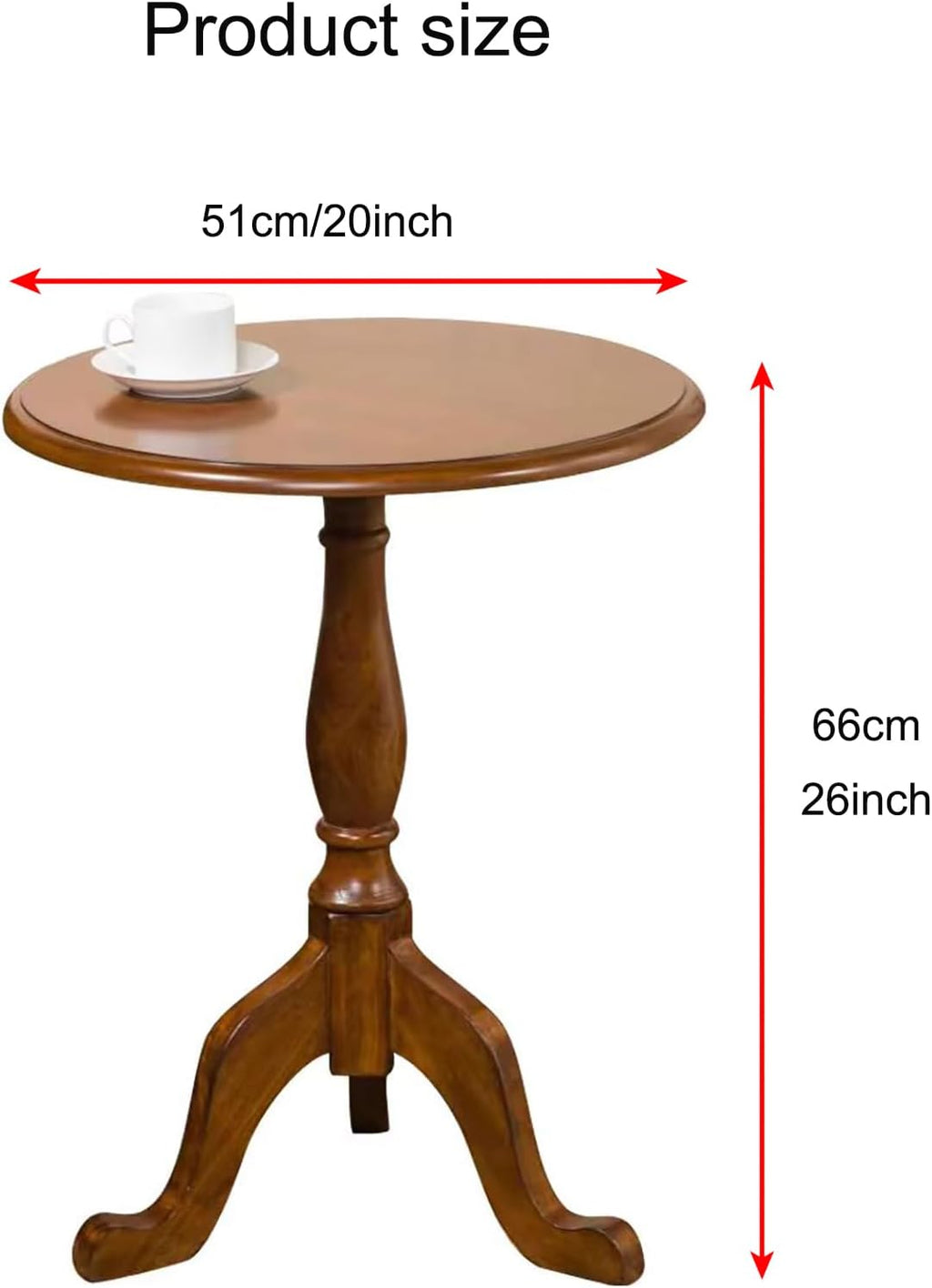 Vintage Round Table Side Table,Three Legs Wood Sofa End Table,Small Bar Pub Coffee Side Table,Side Table Decorative for Bedroom,Living Room,Patio,Balcony(20 * 20 * 26inch, Dark Walnut)