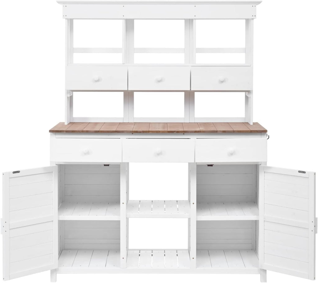 65.7" H Tall Garden Potting Bench with Hutch, 3 Shelves, 6 Drawers, 2 Cabinets, Side Hooks