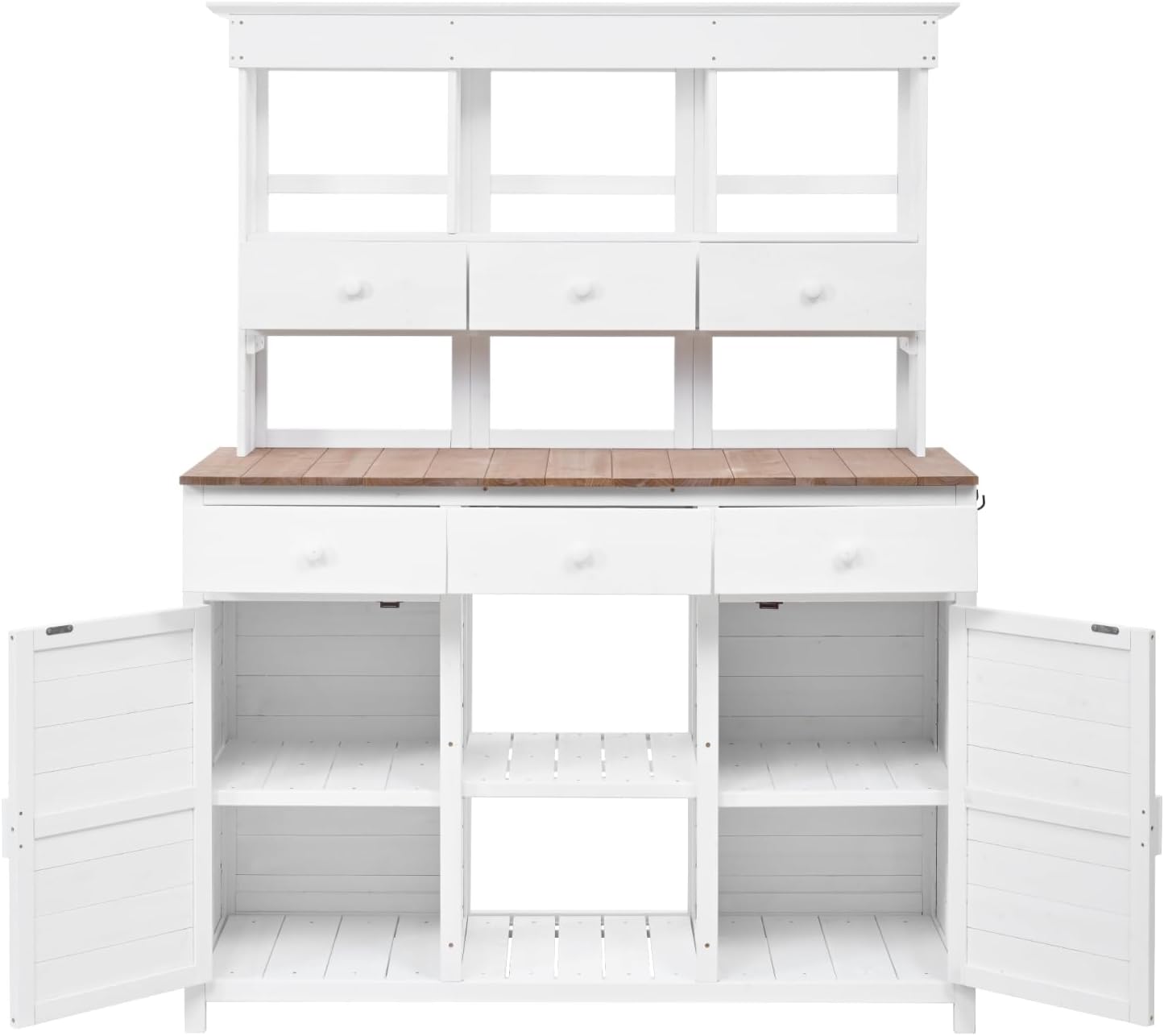 65.7" H Tall Garden Potting Bench with Hutch, 3 Shelves, 6 Drawers, 2 Cabinets, Side Hooks