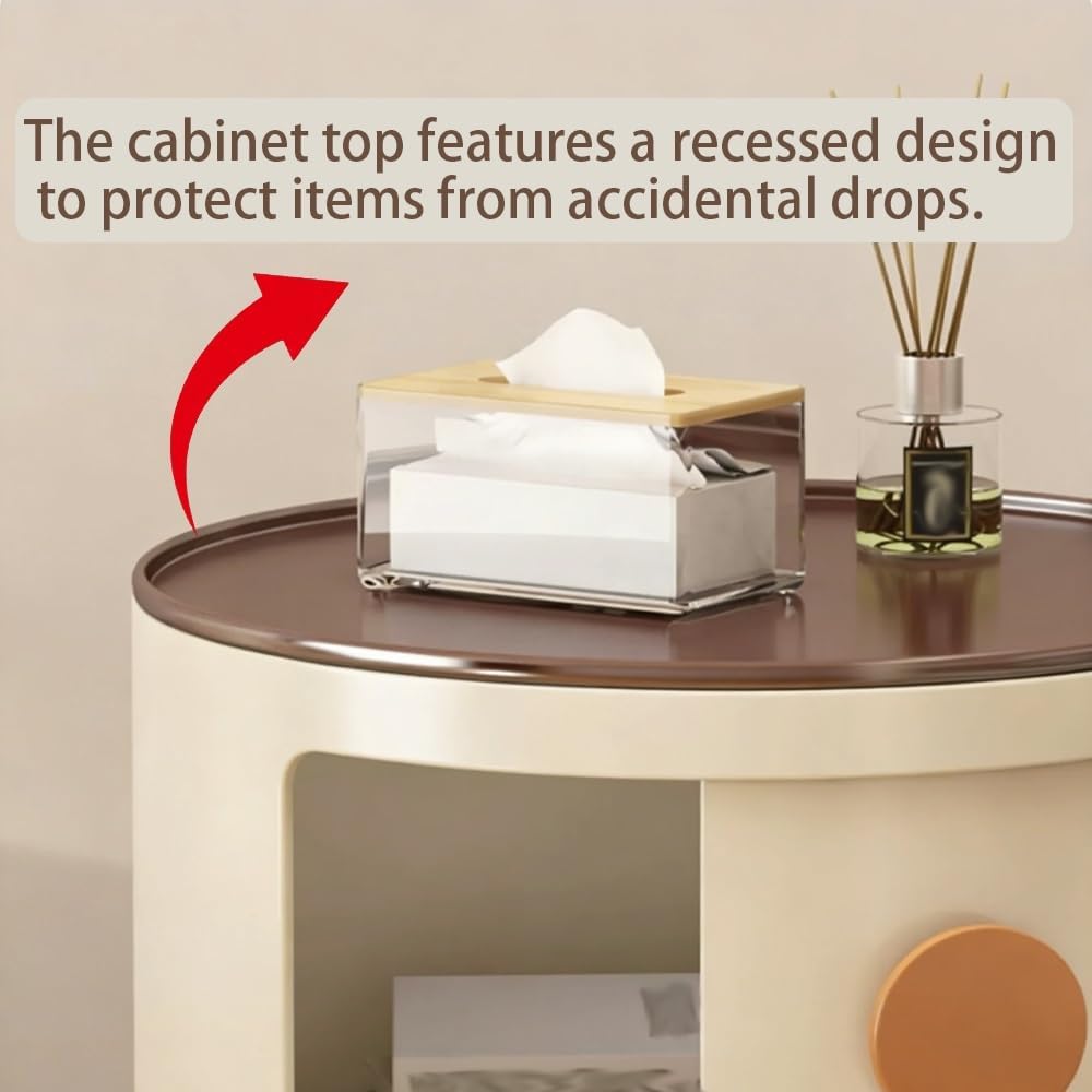 Minimal Style Bedside Table, Stylish Round Storage Cabinet, Creative Plastic Side Table with Doors, Atmospheric Multi-Layer Bathroom Storage Cabinet(White,58cm/22.8in)