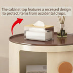 Minimal Style Bedside Table, Stylish Round Storage Cabinet, Creative Plastic Side Table with Doors, Atmospheric Multi-Layer Bathroom Storage Cabinet(White,58cm/22.8in)