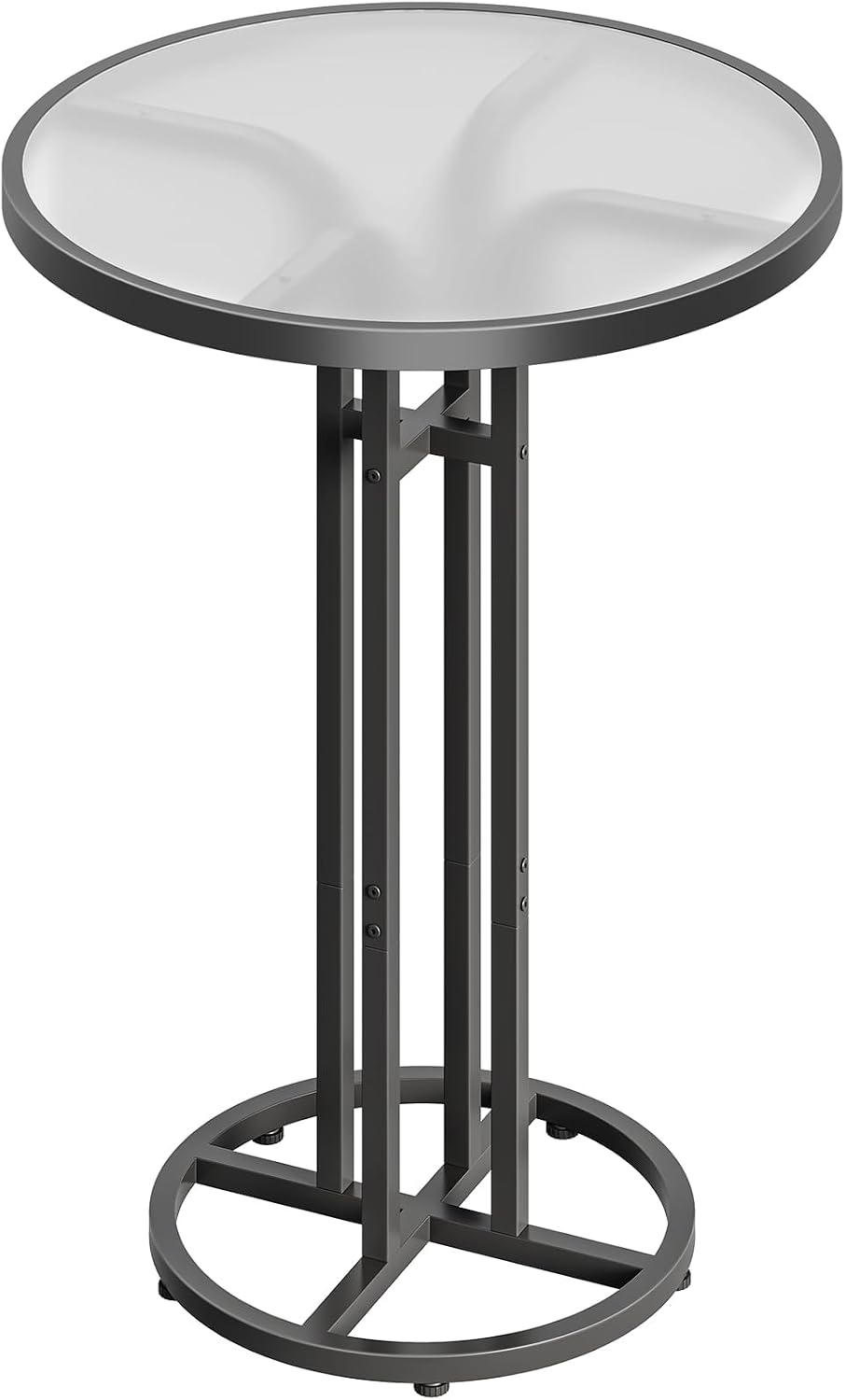 HOOBRO Bar Table, 23.6-Inch Round Pub Table, Frosted Glass Cocktail Table with Sturdy Iron Frame & Adjustable Feet, Modern Small Coffee for Home Bar, Kitchen, Living Room, Outdoor, Black BK96BT01