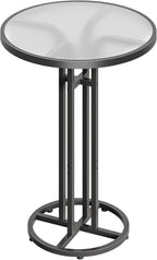 HOOBRO Bar Table, 23.6-Inch Round Pub Table, Frosted Glass Cocktail Table with Sturdy Iron Frame & Adjustable Feet, Modern Small Coffee for Home Bar, Kitchen, Living Room, Outdoor, Black BK96BT01