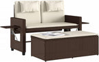 Garden Bench Brown, Cream White,Reclining Garden Bench with Adjustable Armrests & Luxurious Cushions Brown Poly Rattan Outdoor Seating for or Terrace Patio Furniture