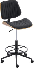 Drafting Home Office Chair, Swivel Desk Chair with Bend Wood Backrest, Ergonomic Office Chairs with Adjustable Height and Footrest Ring for Bar Lab Counter Height Desk and Drawing (Blcak)