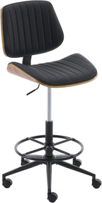 Drafting Home Office Chair, Swivel Desk Chair with Bend Wood Backrest, Ergonomic Office Chairs with Adjustable Height and Footrest Ring for Bar Lab Counter Height Desk and Drawing (Blcak)