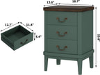 Wnutrees Farmhouse Nightstand with 3 Drawers，Modern Bedside Table with Round Curved Corner and Metal Handles, Wood End Side Table for Living Room, Hallway, Green