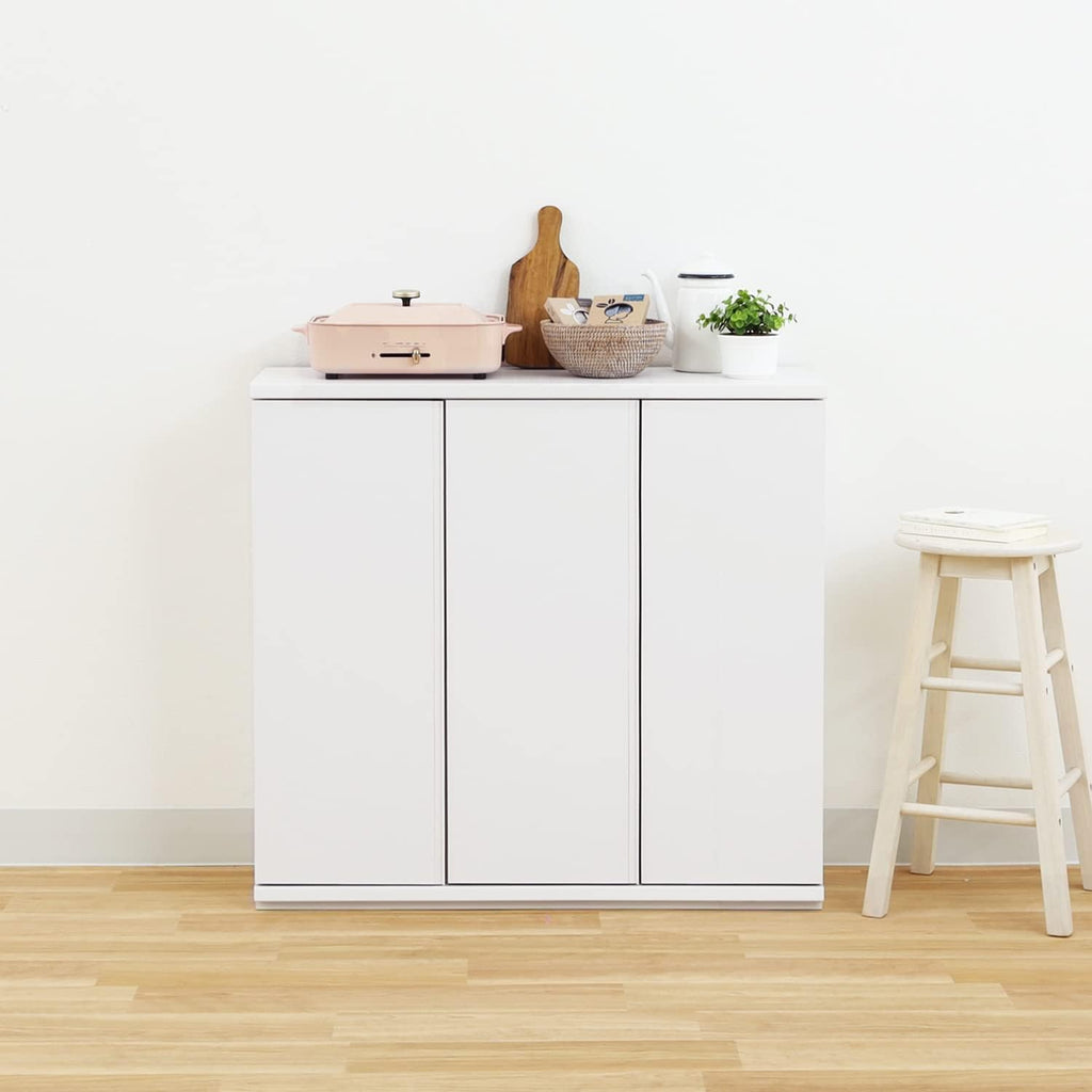 Shirai Sangyo PTS-8590D WH Under Counter Storage Rack, Door Type, Cabinet, Wooden, Combined Widths That Can Be Combined to Fit Kitchen and Dining Rooms, Simple Design, White, Width 35.4 inches (90
