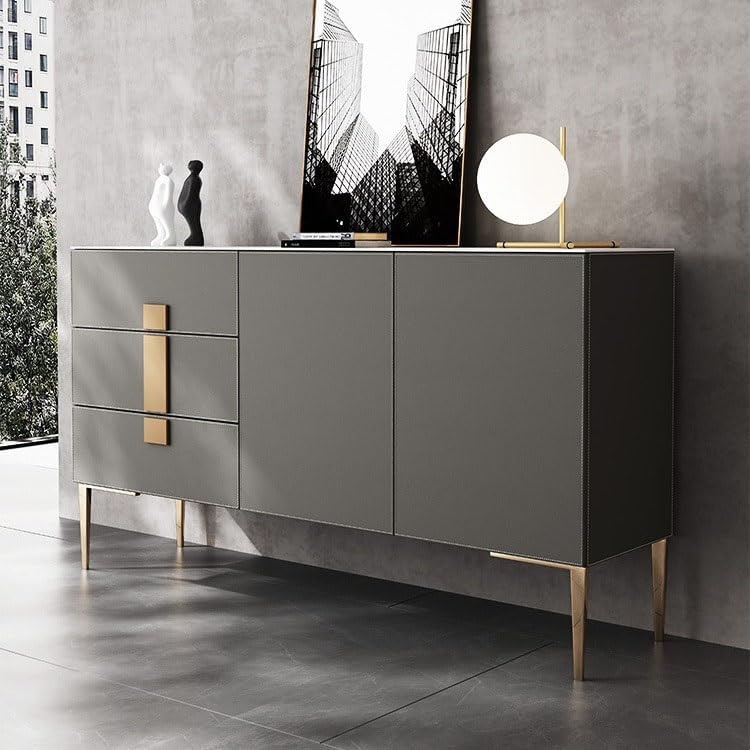 Entryway Cabinet Saddle Leather Rock Plate Dining Side Storage Cabinet Modern Bedroom Furniture Home Entrance Decoration Sideboard Storage Cabinet(180x40x85cm)