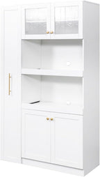 Kitchen Pantry Cabinet with Pull-Out Storage Shelves - Versatile 4-Door Organizer for Kitchen, Dining Room, and More (70.87" H x 43.31" W x 15.75" D), White