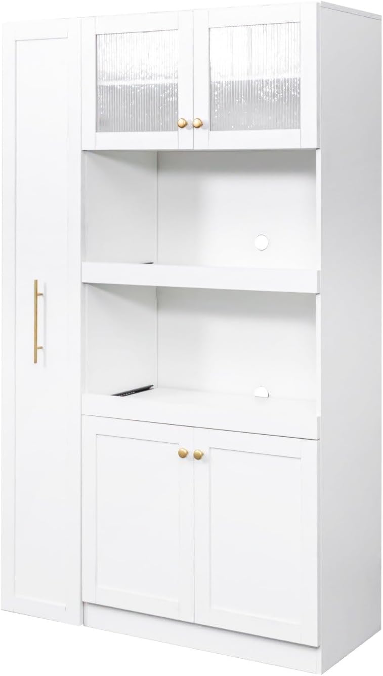 Kitchen Pantry Cabinet with Pull-Out Storage Shelves - Versatile 4-Door Organizer for Kitchen, Dining Room, and More (70.87" H x 43.31" W x 15.75" D), White