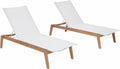 Menlo Stacking Teak & Sling Chaise Lounge Set of 2 — Grade A Teak Adjustable Pool Chairs with Wheels & 5-Position Backrest — Luxury Fully Assembled Poolside Furniture (White)