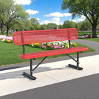 96" Metal Park Benches for Outside - Red Outdoor Benches Heavy Duty Garden Weatherproof Bench with Backrest, Buddy Bench for Schools,Commercial Benches for Shopping Mall, Store, Yard, Patio