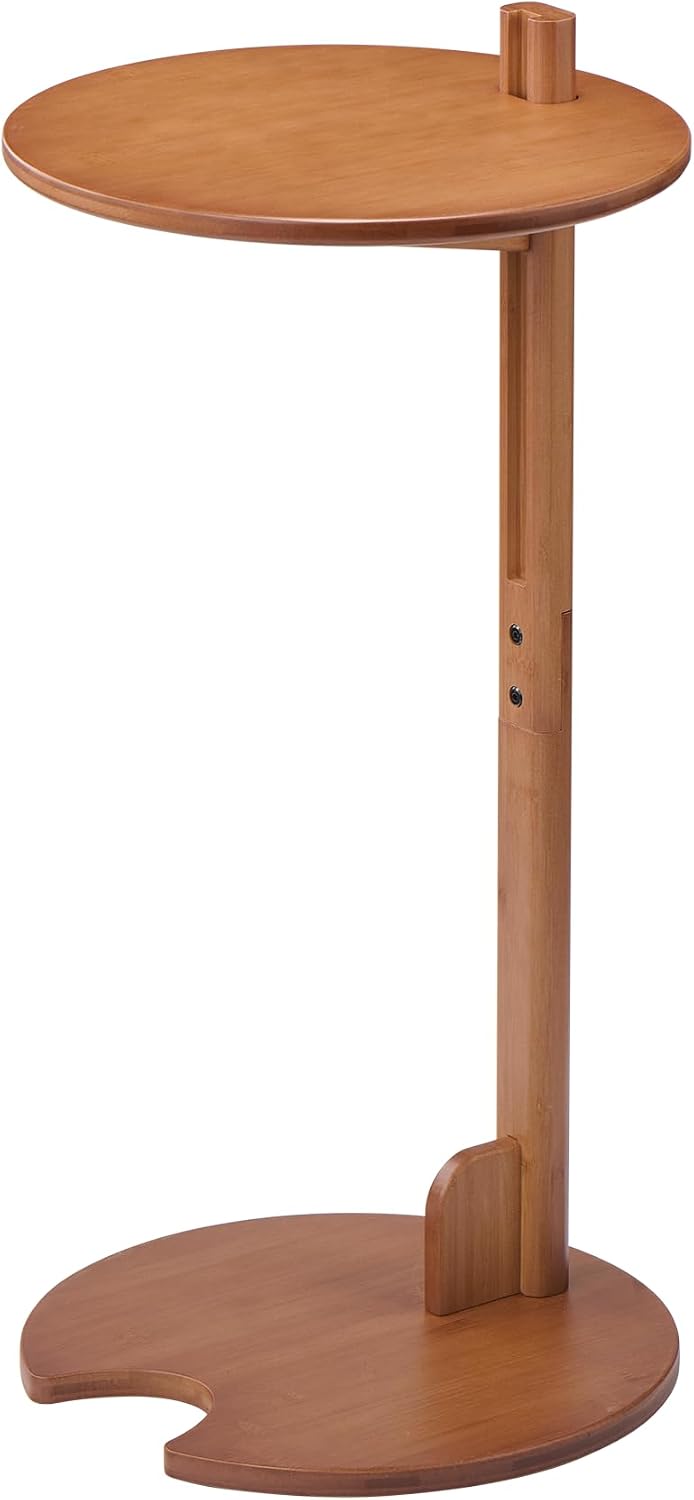 18–26" Height Adjustable Bamboo C-Shaped Side End Table for Sofa | Slides Under Couch; Round Solid Bamboo Top; Works as Laptop Desk & TV Tray; Space-Saving for Small Living Rooms and Bedrooms