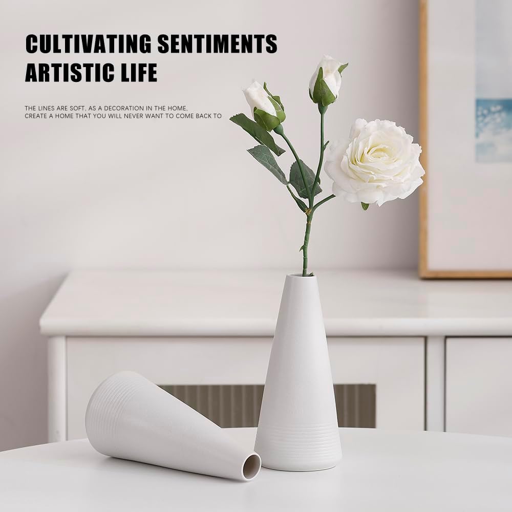2-Piece White Matte Ceramic vase Set, Farmhouse Decoration, Decorative vase, Suitable for Kitchen, Bedroom, Office, Living Room, Bathroom, and Shelf Center Dining Table Decoration