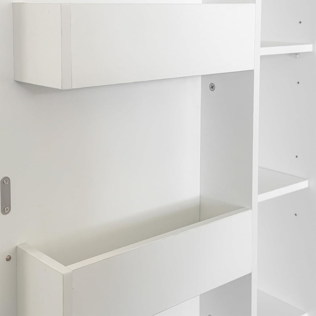 JOYSOURCE Slim Kitchen Pantry 70.3" Tall Storage Cabinet with Adjustable Shelves Narrow Freestanding 6-Tier Pantry Cabinet with Door Shelving for Small Spaces White