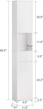 SoBuy Narrow Bathroom Storage Cabinet, Tall Slim Bathroom Organizers and Storage for Small Spaces, Freestanding Skinny Cabinet with Doors and Shelves for Tight Corners, White BZR109-W