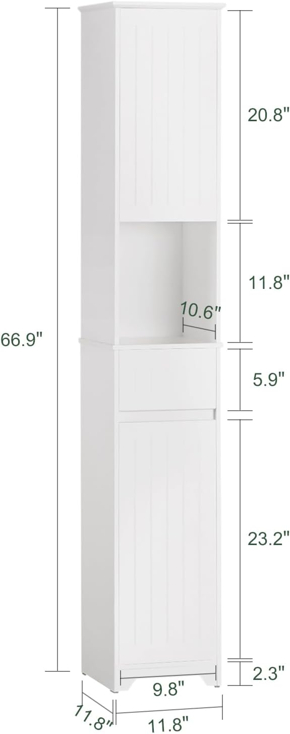 SoBuy Narrow Bathroom Storage Cabinet, Tall Slim Bathroom Organizers and Storage for Small Spaces, Freestanding Skinny Cabinet with Doors and Shelves for Tight Corners, White BZR109-W
