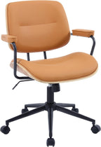 Mid Century Modern Office Chair with Adjustable Backrest, Wooden Desk Chair with Armrests, Swivel Height Adjustable Home Office Chair, Comfortable Task Chair for Home Office, Brown