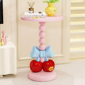 Creative Small Side Table with Bow and Cherry Decoration, Decorative End Table with Wooden Tabletop, Round Accent Table for Small Spaces, Bedroom(Pink)