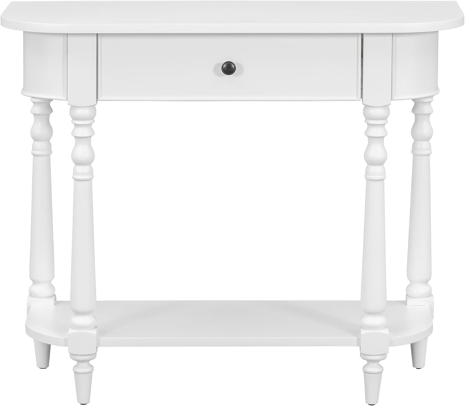 LKTART Solid Wood Corner-Curved Console Table,Farmhouse Space-Saving Entryway Sofa Table with Drawer & Open Shelf for Living Room,Hallway,Foyer(White 36")
