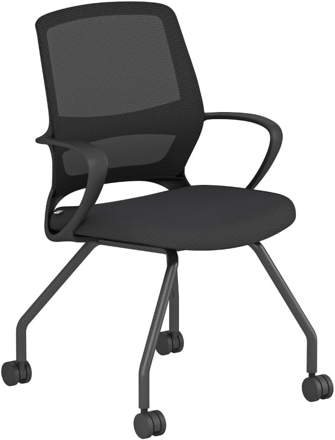 Orion Collection Mesh Conference and Guest Office Chair, Fixed Arms, Black and Pewter Mesh, Black Frame, Ergonomic Meeting Room Chair (Black Mesh, 4-Leg Base)