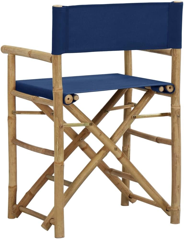 SKM Folding Director's Chairs 2 pcs Blue Bamboo and Fabric
